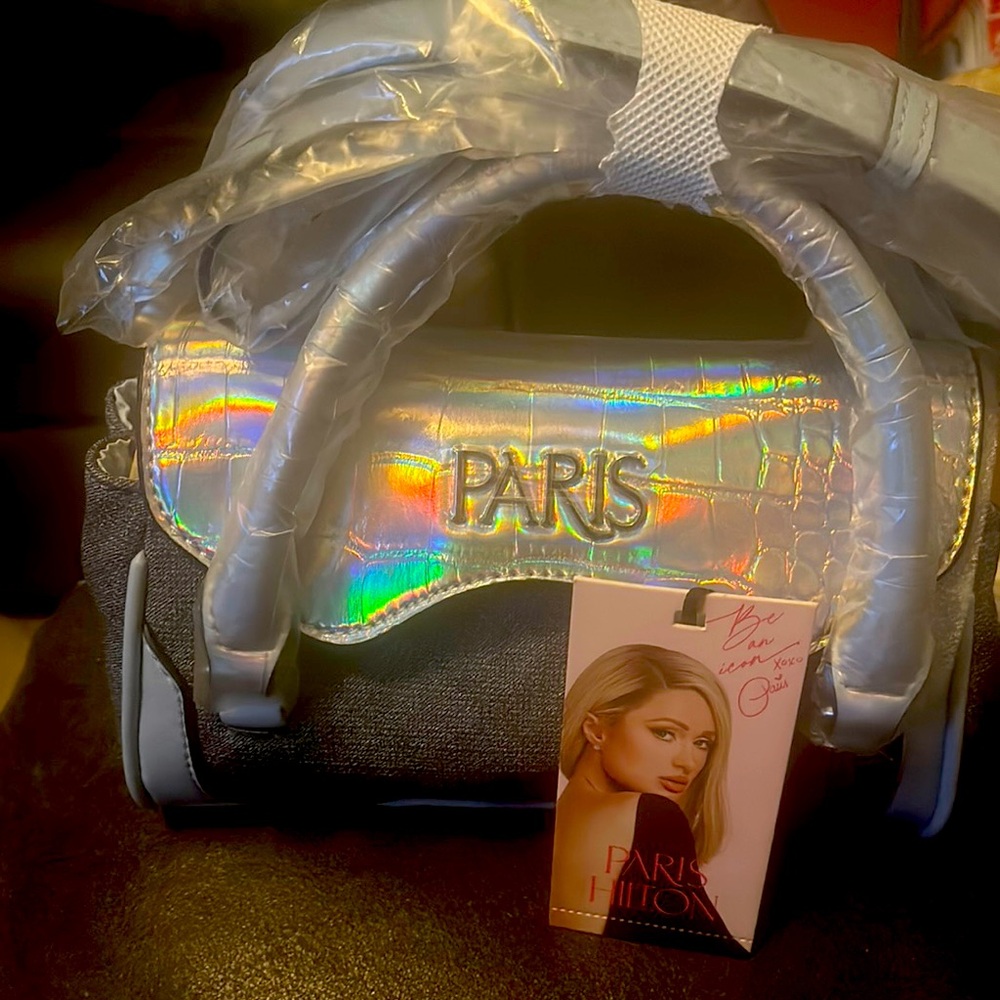 Paris Hilton crossbody blue denim with iridescent with a strap